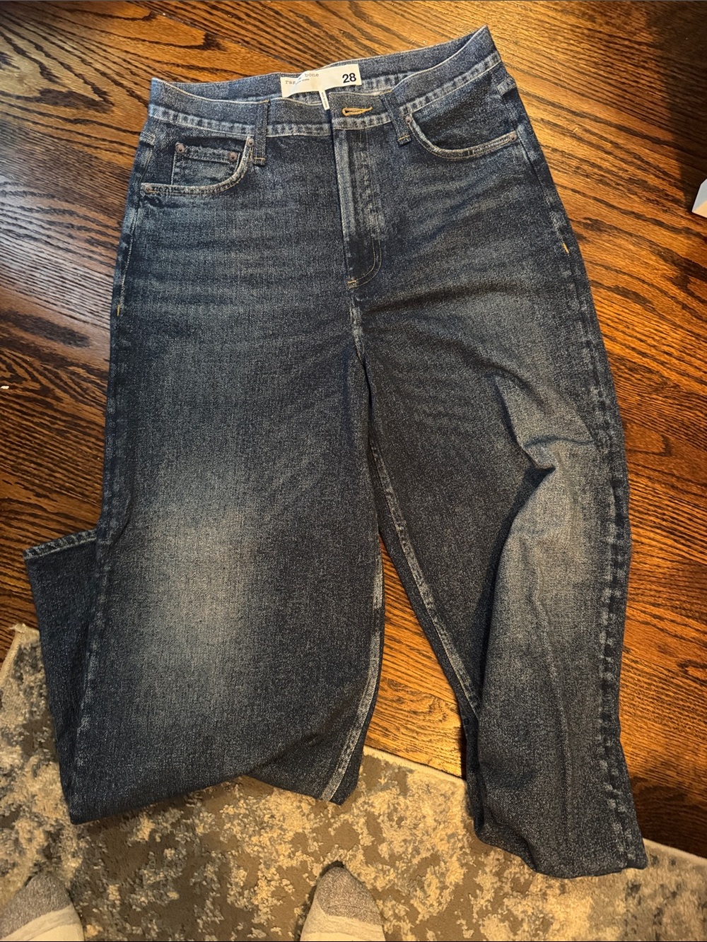 rag & bone Women's Slim Straight Mid Blue Denim Jeans - Picture 2 of 2
